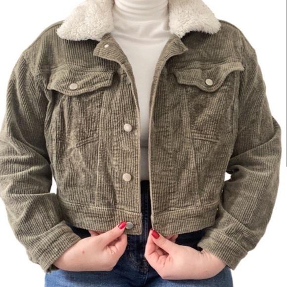 GREEN WILD FABLE CORDUROY FAUX FUR JACKET - Picture 2 of 5